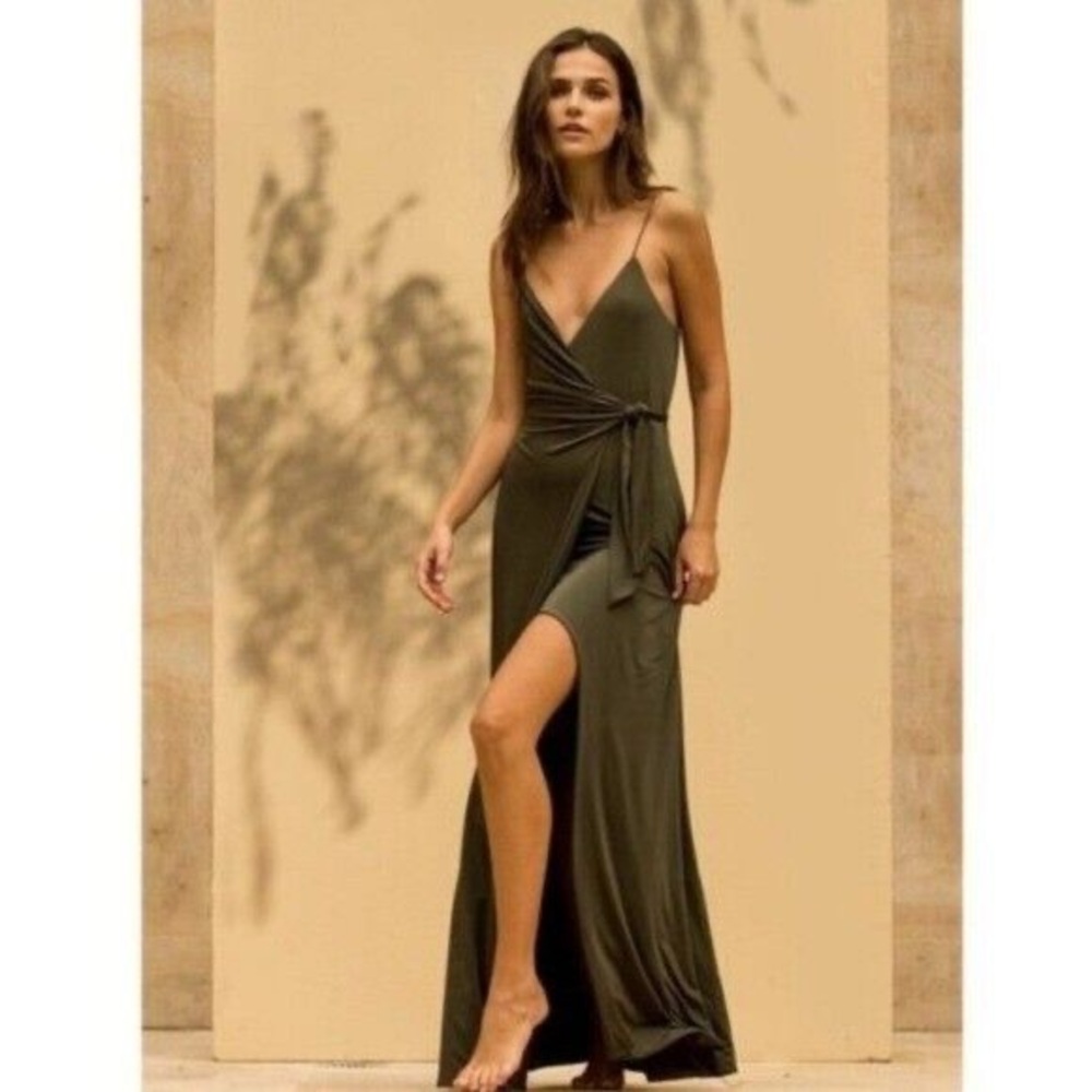 NWT Veronika Olive Green Wrap Maxi Dress XS